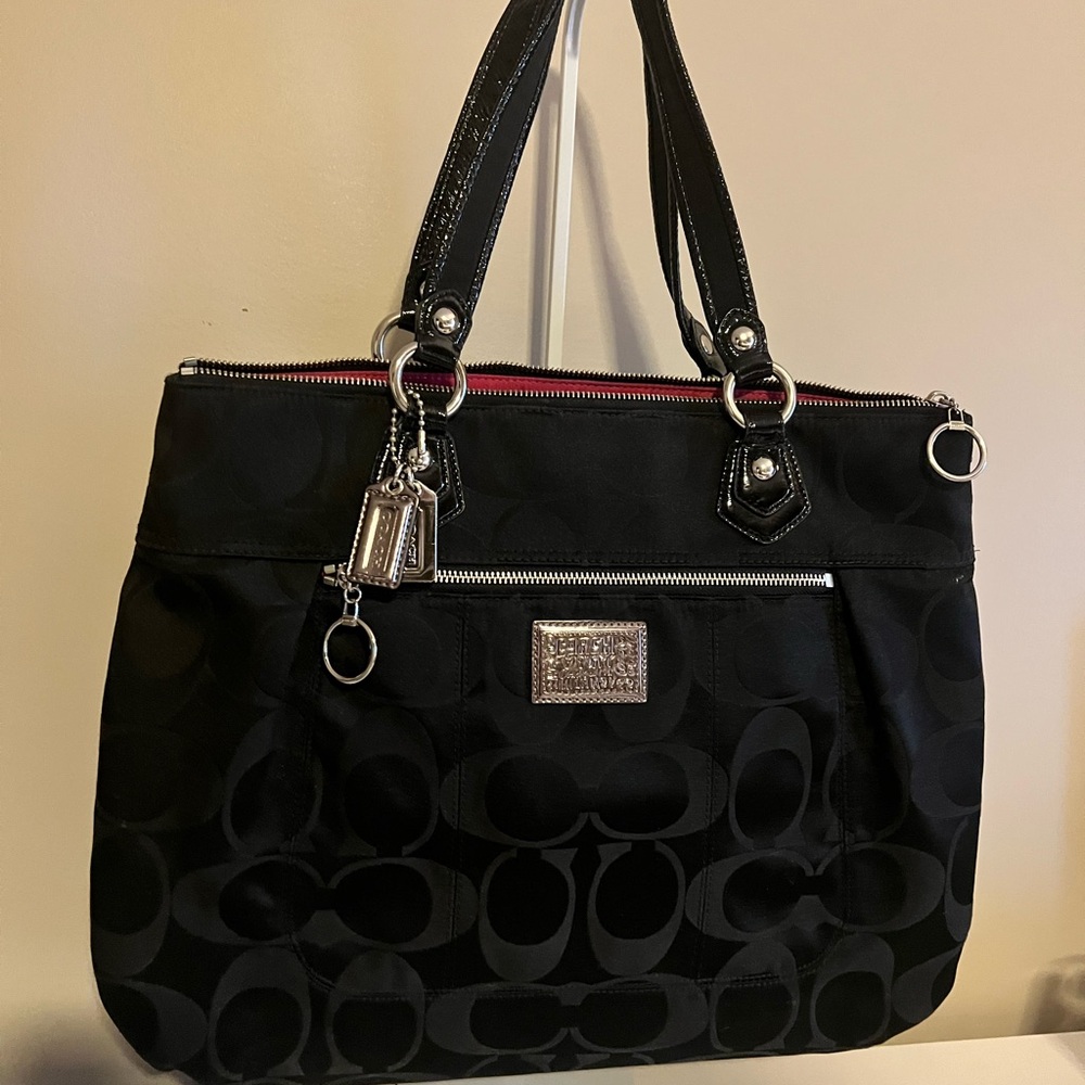 Coach Poppy Signature Sateen Glam Bag with Matching Wristlet